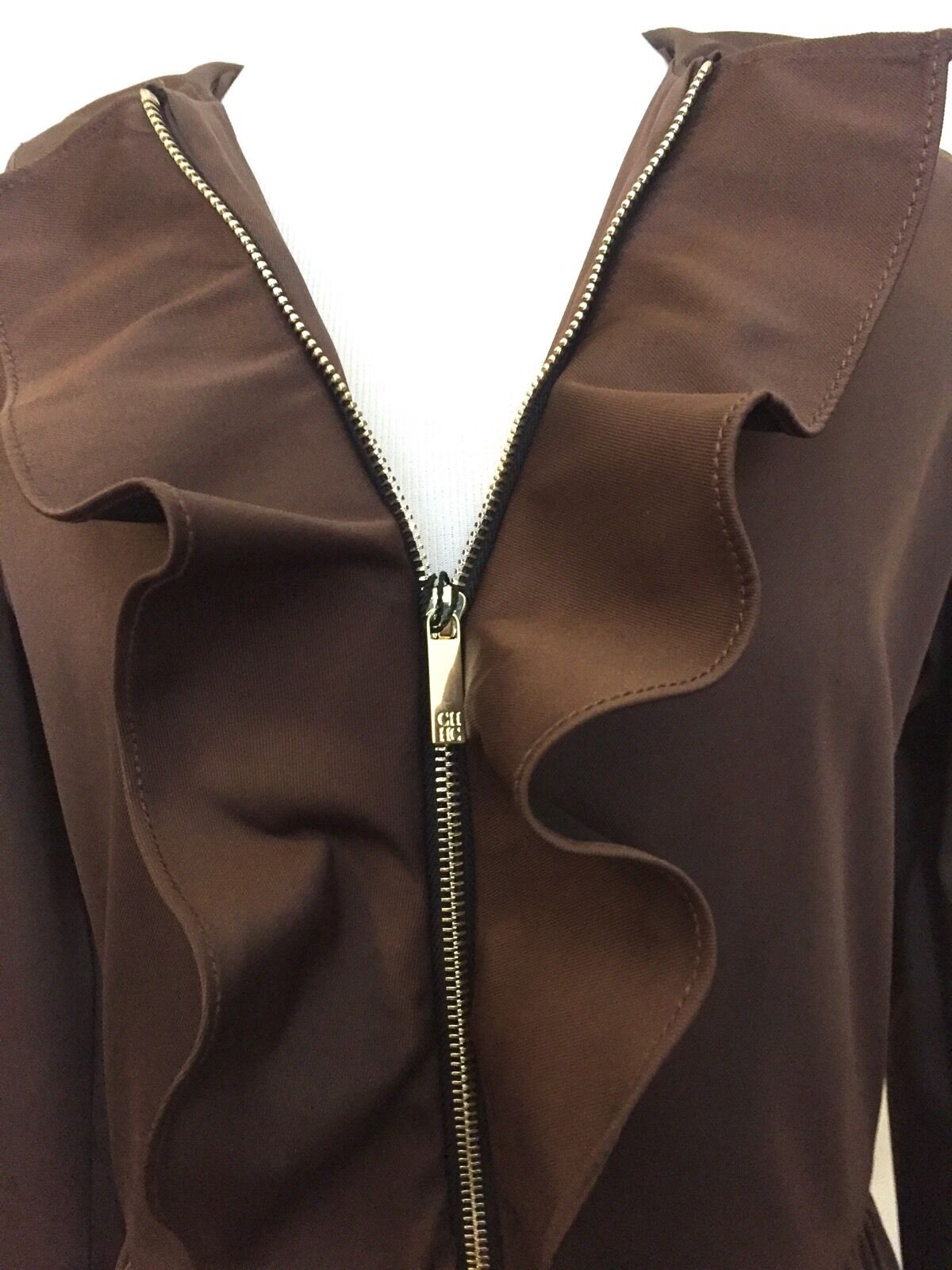 Carolina Herrera Brown Ruffle Coat Retails $910 NWT Price $298 Size S
