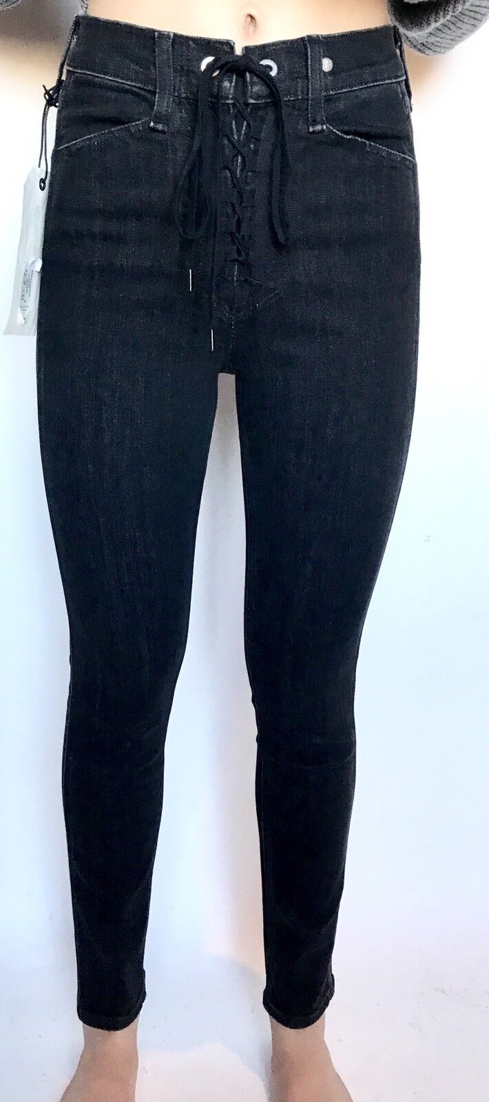 Rag & Bone Ariel Yvonne Lace Up Jeans. Sz 25 Retail $295 Price $124 NWT Black