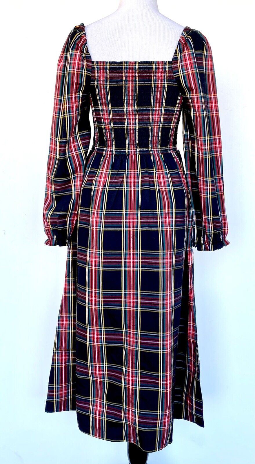 J.Crew Tartan Plaid Smocked Bodice Size M Retail $128 Price $69 Cotton Poplin