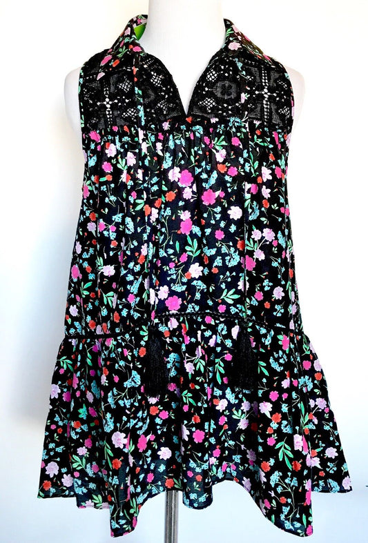 Kate Spade Floral Black Silk Mix Lace Top NWT Retail $228 Price $64 Size XS