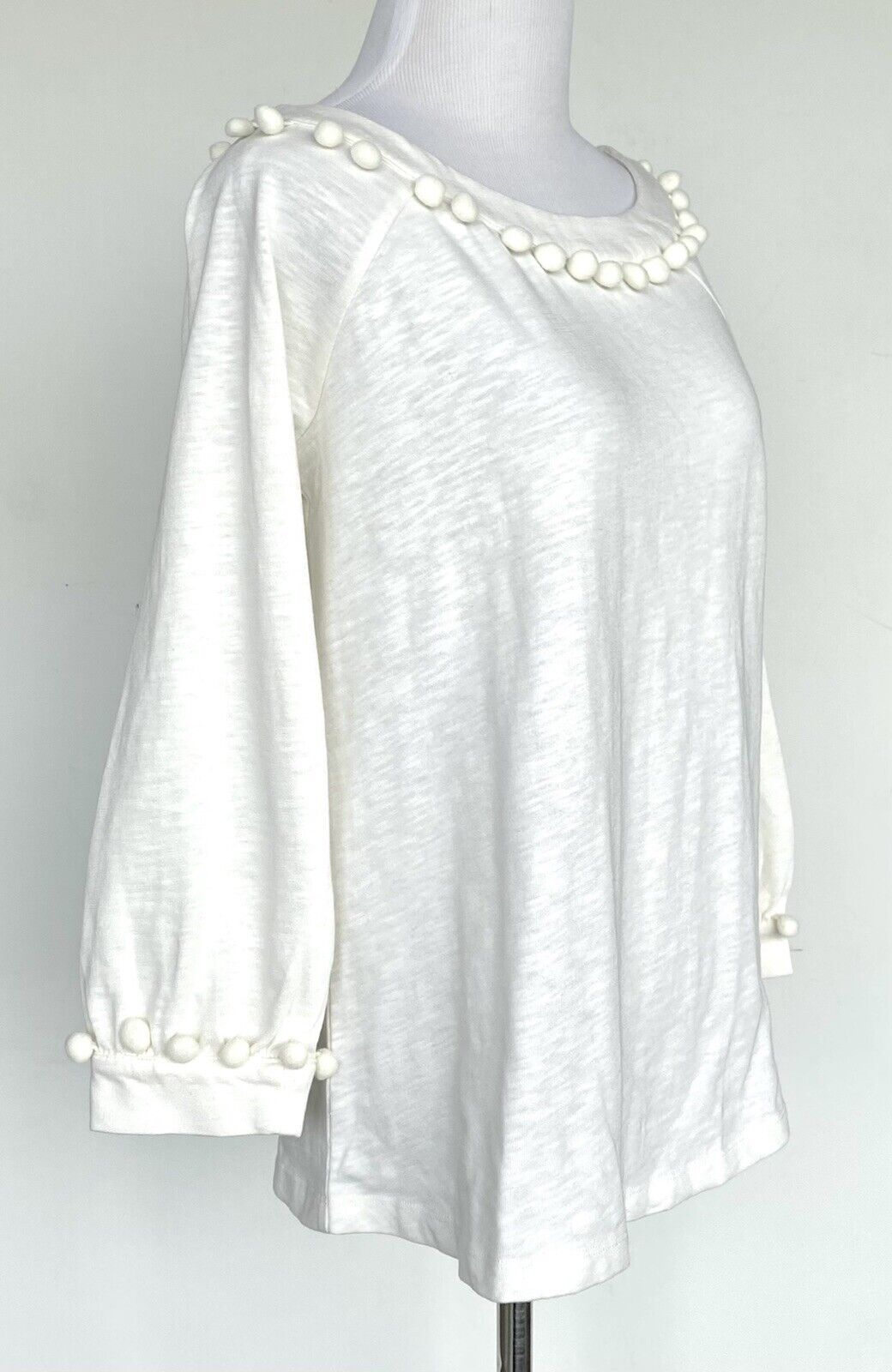 Boden Ivory PomPom Edge Rosemary Jersey Top Retail $70 Price $48 NWT Size 2