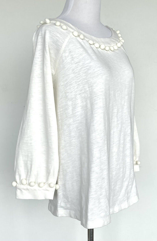 Boden Ivory PomPom Edge Rosemary Jersey Top Retail $70 Price $48 NWT Size 2
