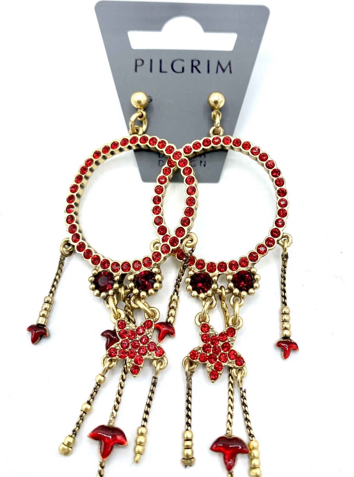 Pilgrim 14 Carat Gold Plated Swarovski Crystal Enamel Red & Gold Earrings $17