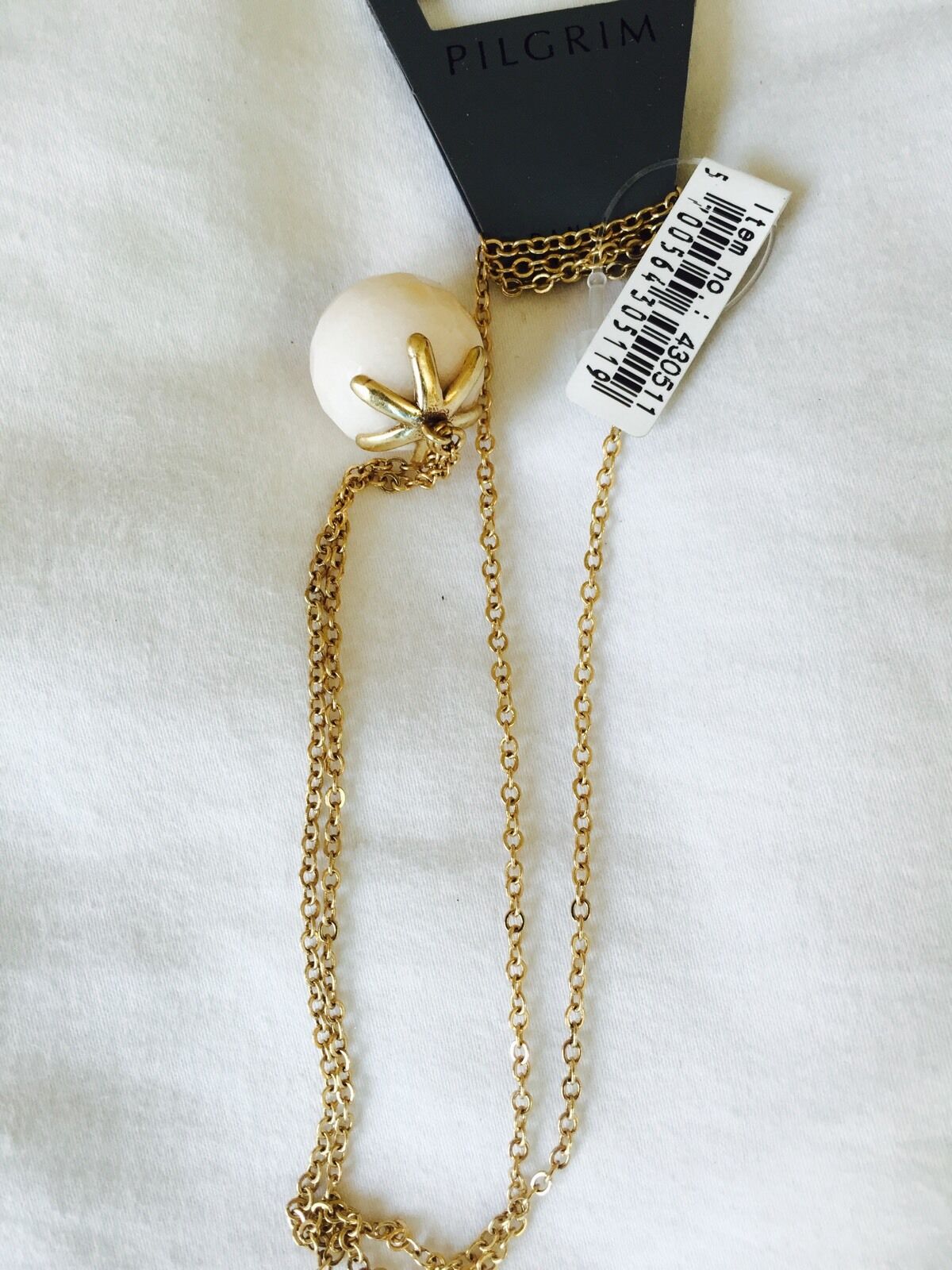Pilgrim Skanderborg Genuine Quartz Necklace. Gold Plated Chain NWT Price $13