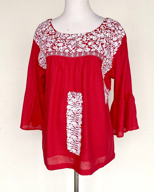 J Marie embroidered  bell sleeve Top XSmall Retail $92 Price $59 NWT Red White