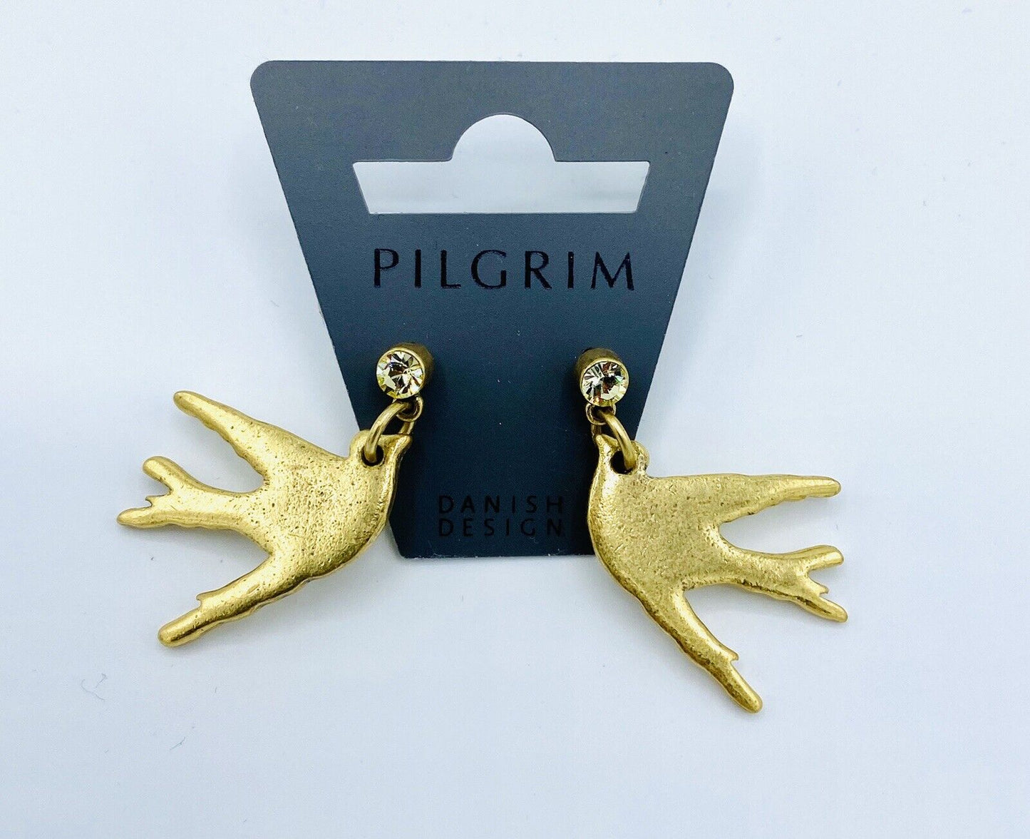 Pilgrim Jewelry 14 CT Gold Plate Swarovski Crystal Swallow Earring NWT Price $15