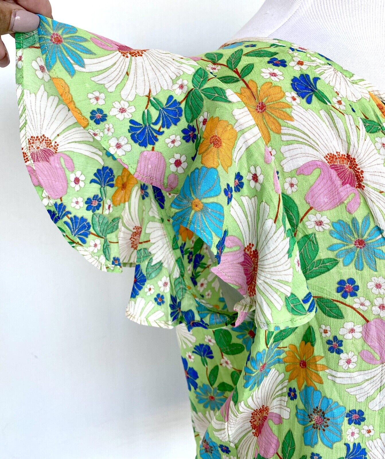 Rose and Olive green smocked Waist flutter sleeve top Price $46 XS