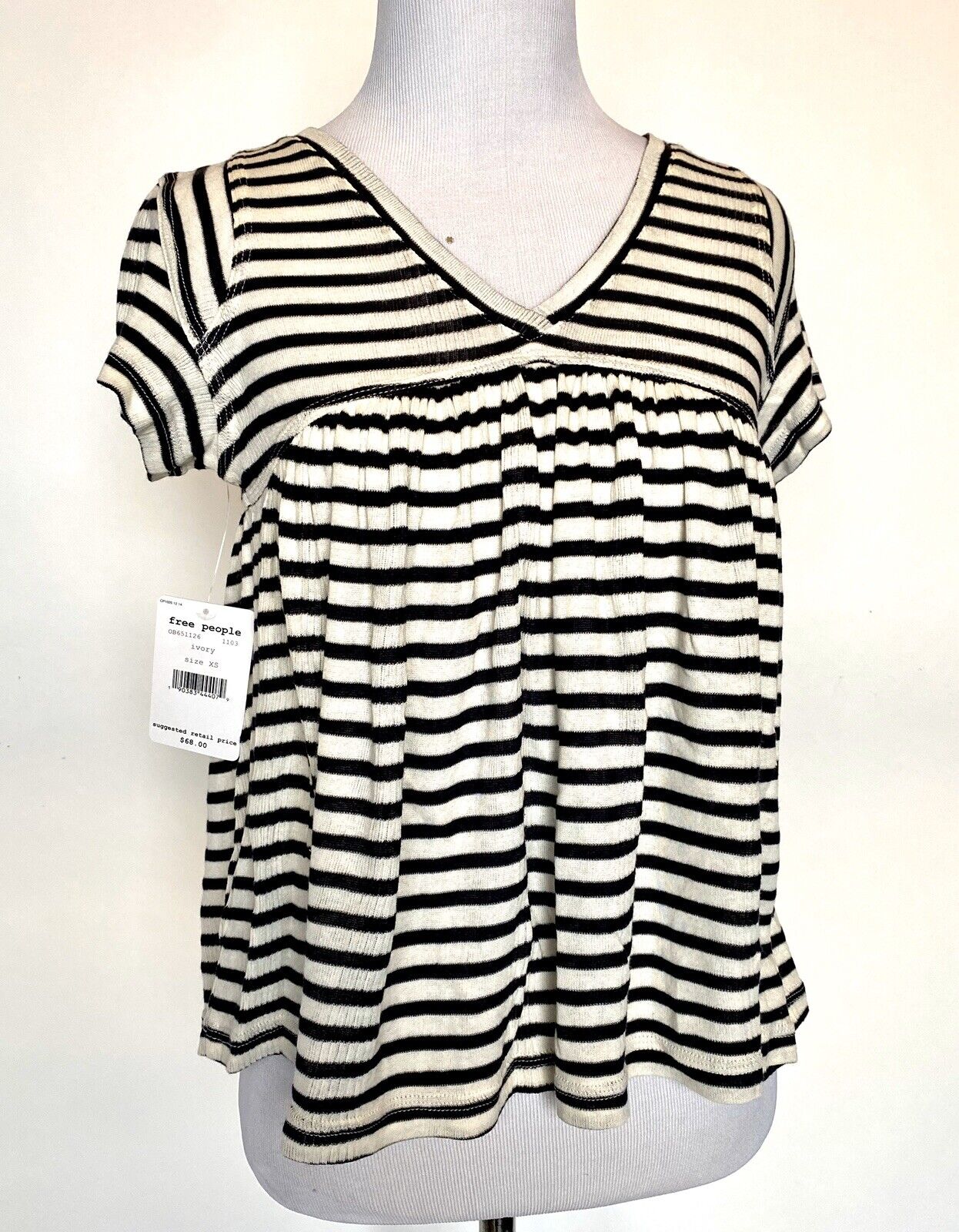 Free People JoJo Striped Stretch Swing Top Retail $68 Price $22 NWT Size XS