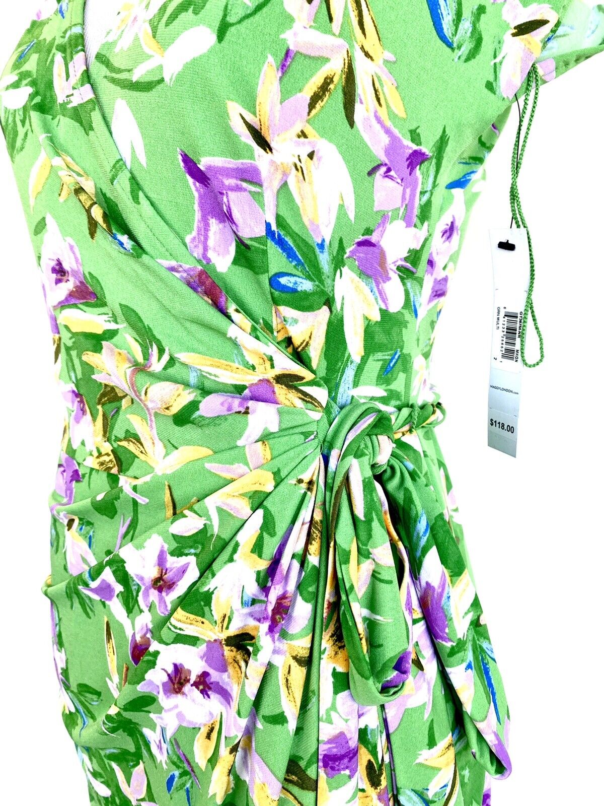 Maggy London Wrap Stretch Green Floral Dress NWT Retail $118 Price $69 Size 2