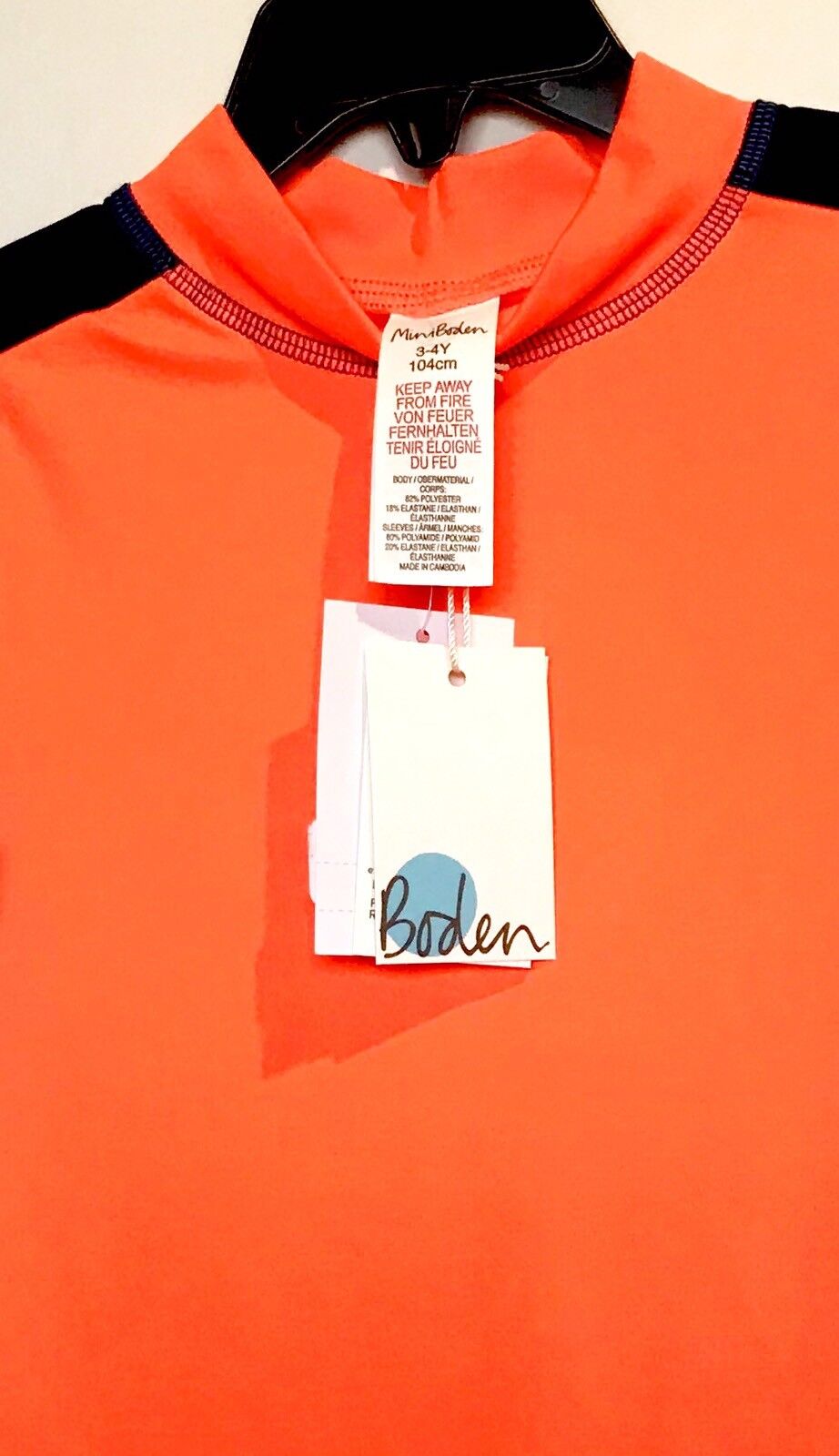 Mini Boden Orange & Blue Rash Swim Vest 3-4 Year Retail $30 Price $17.98 NWT
