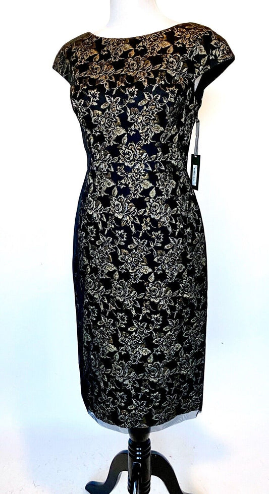 Vera Wang Black & Gold Metallic Party Cocktail Dress 2 Retail $299 Price $98 NWT