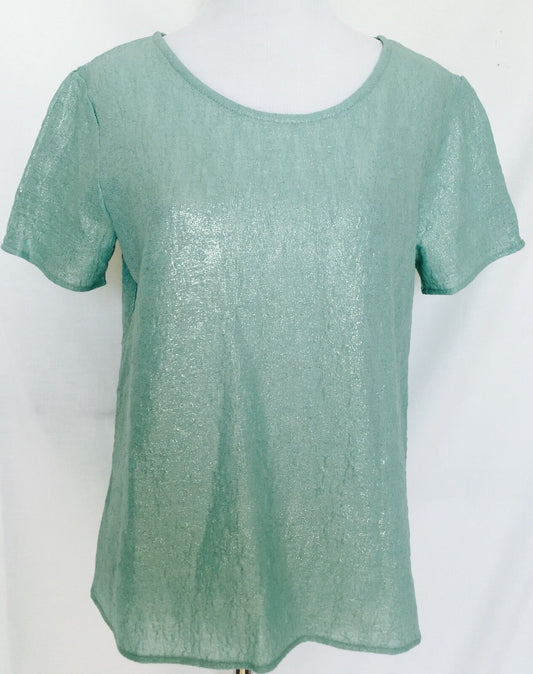 TAVI Pale Green Aqua And Gold Sparkle Top. Zip Detail Size S $28