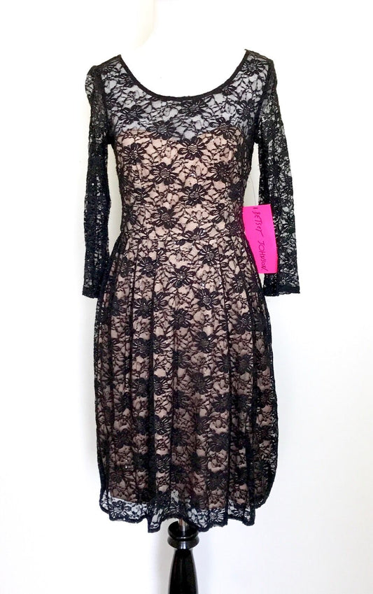 Betsey Johnson Black Lace & Nude Dress. Size 2. Retails $148 Price $52 NWT