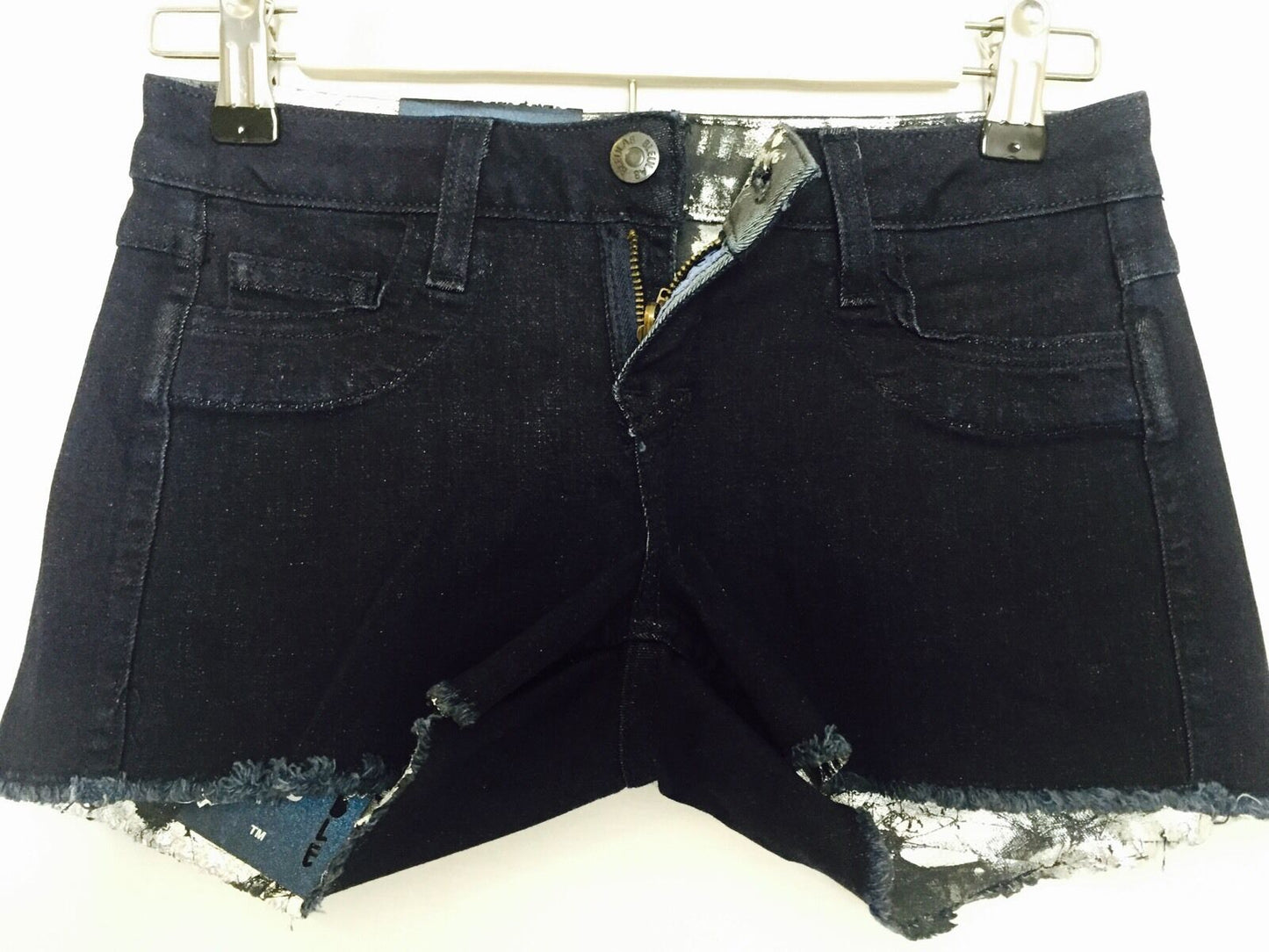 BLEULAB Reversible jean shorts.retails $198 price $39 SILVER CRACK FOIL 23 Waist