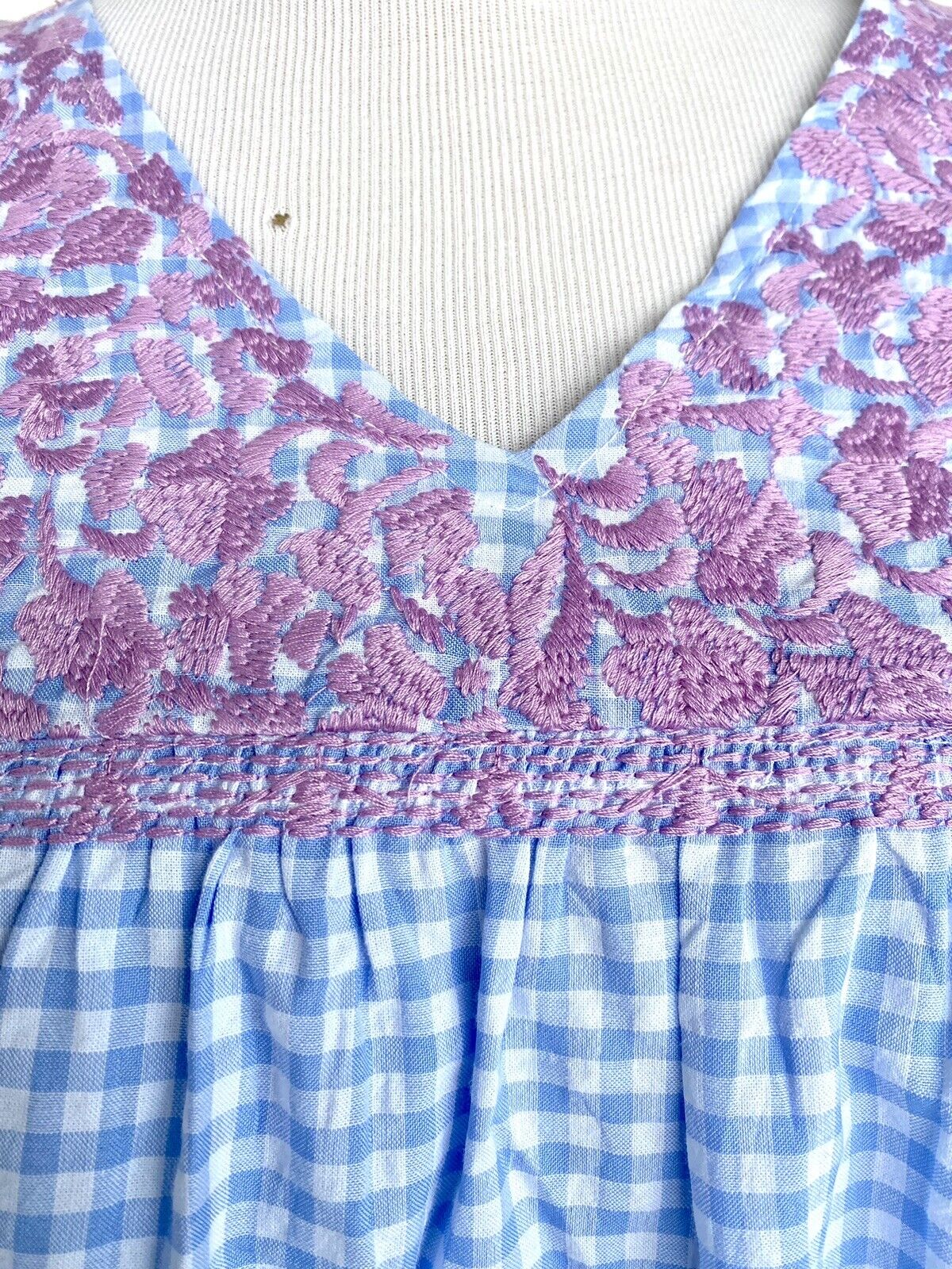 NWT J Marie embroidered blue Gingham Dress size XS Retail $114 Price $65 Blue