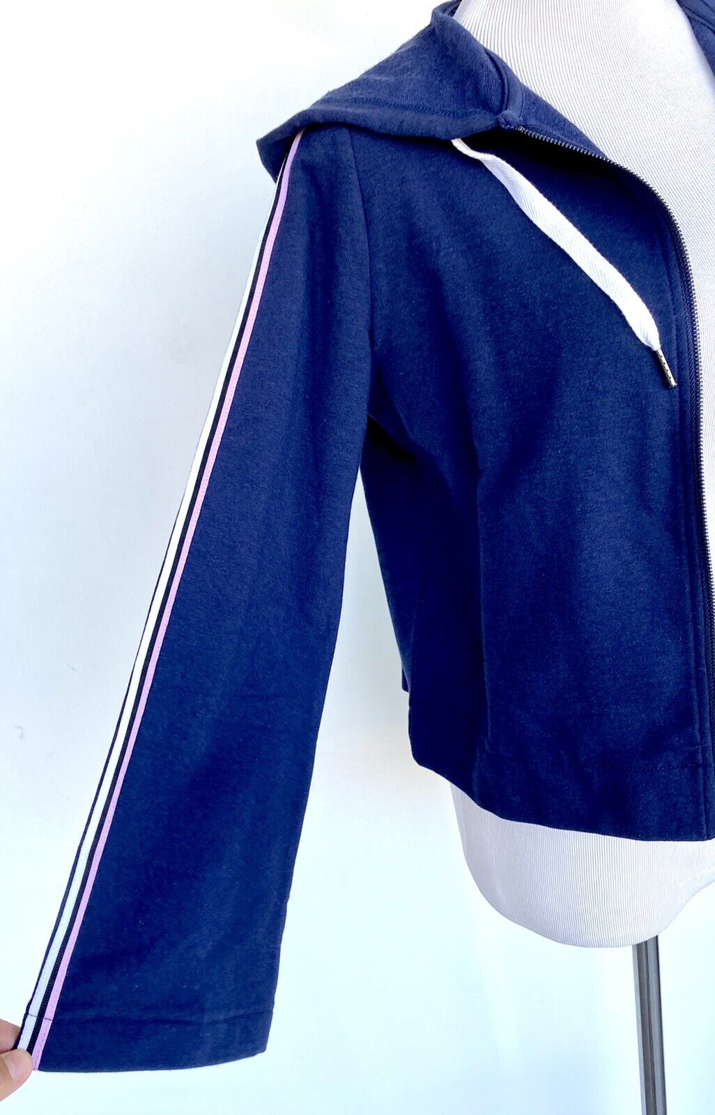 Splendid Hoodie Zip Jacket Navy Bell Sleeve With Stripes Retail $88 Price $39 XS