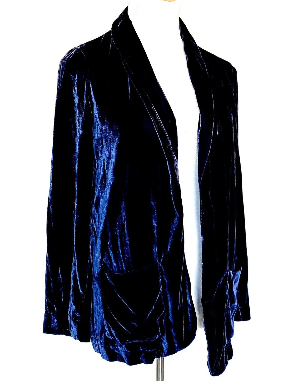 Navy Blue Velvet Beltaine Jacket Blazer Open Front Retail $238 Price $65 XS NWT