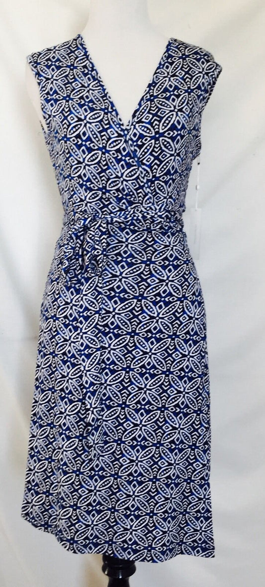Tart Collections Wrap Dress Blue Black  & White Print NWT Retails $127 Price $44