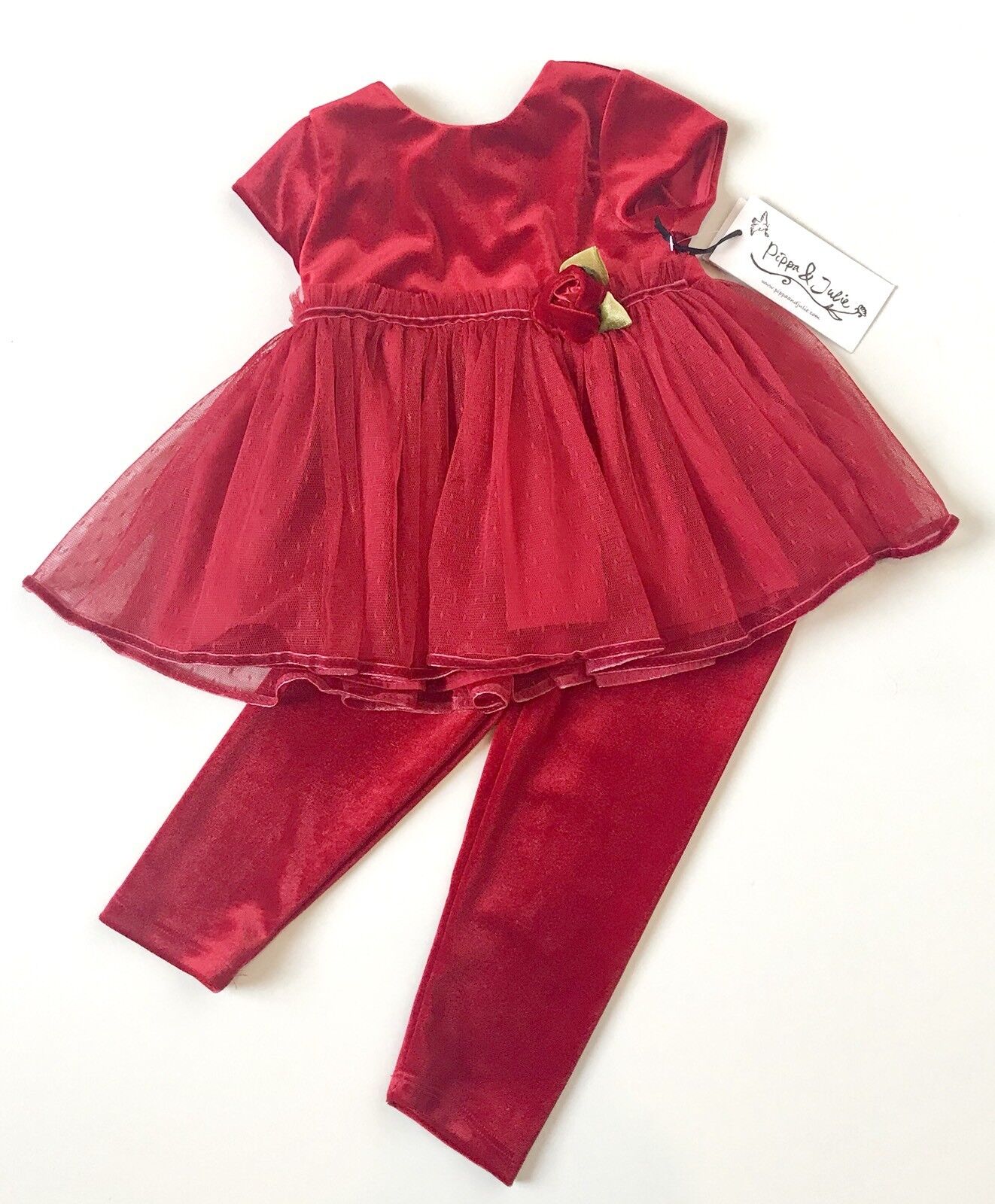 Pippa & Julie 2pc Red Velvet & Net Dress & Legging Retail $44 Price $$29 18 M