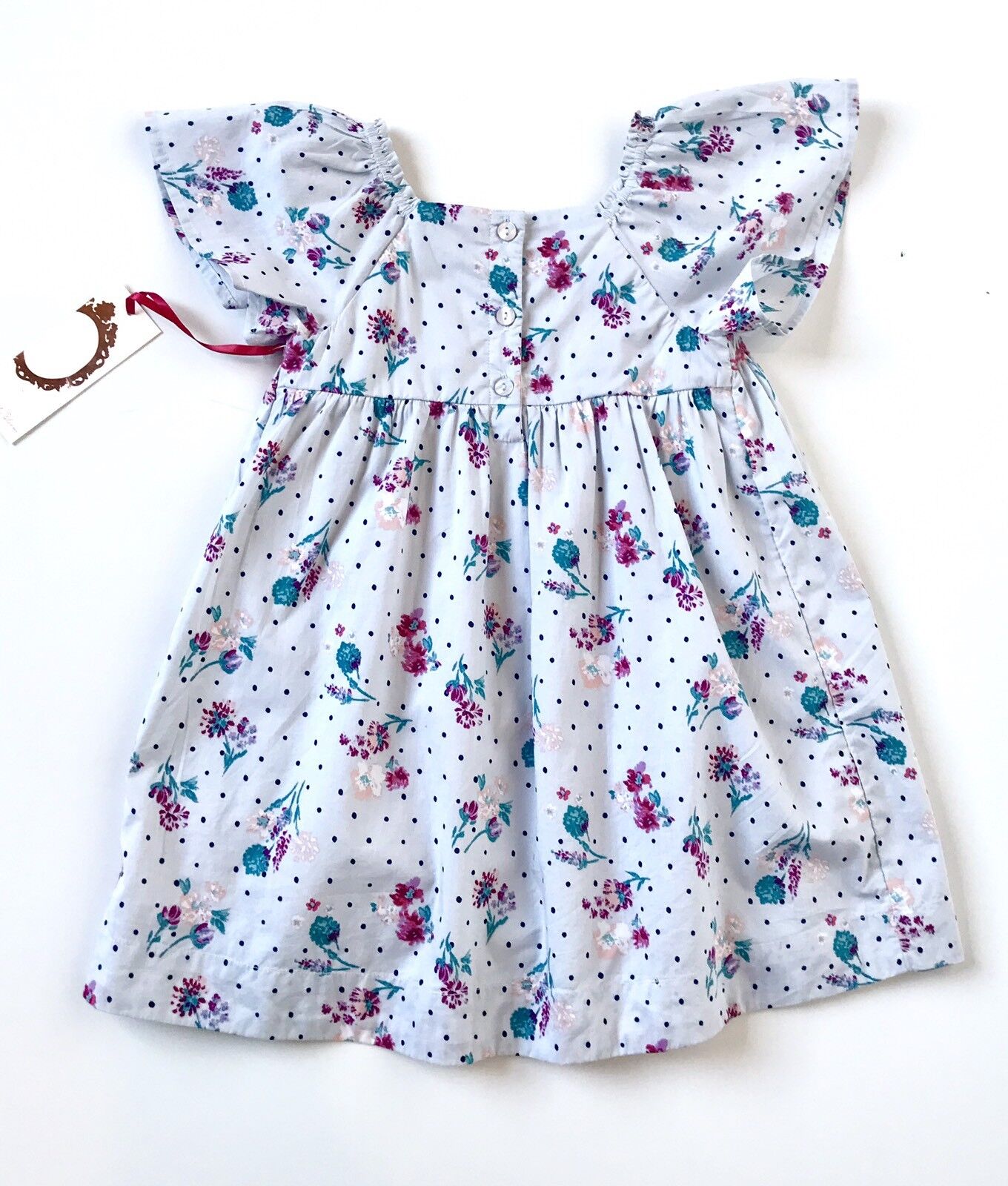 NEW Ruby & Bloom Grey Polka Dot Floral Smocked Dress. Retail $45 Price $29 Age 5