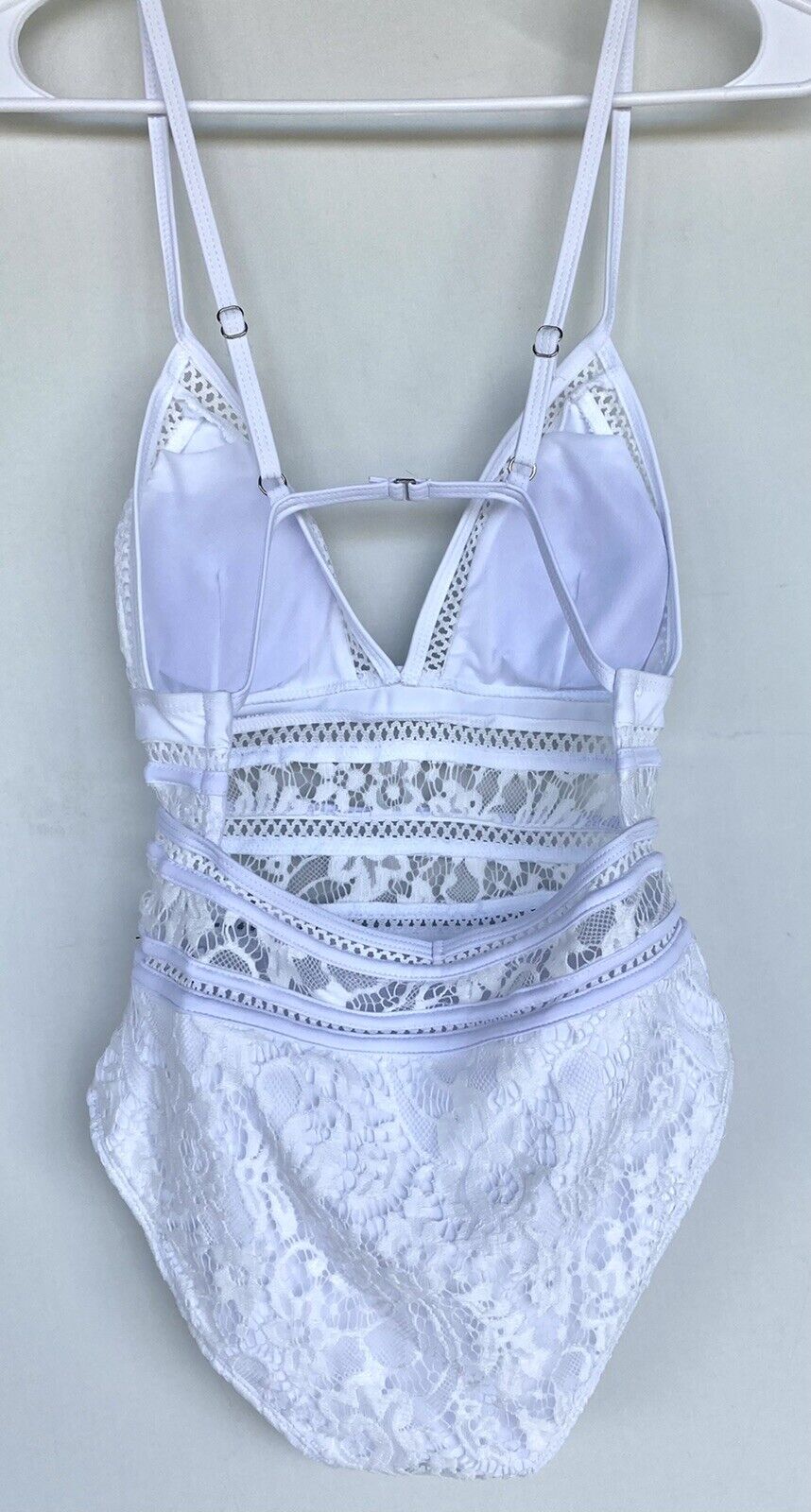 Luv Swim white lace crochet swimsuit Open Back Price $38 XS