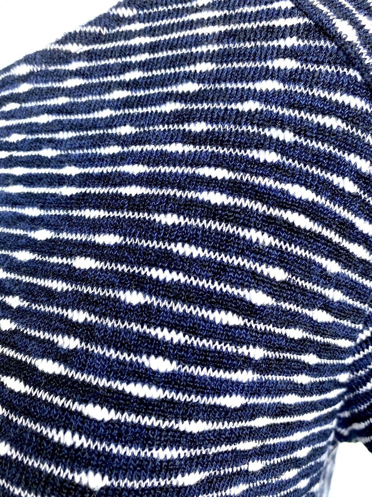 Emelia Navy white raw fringe hem Short sleeve knit top Price $38 XS NWT