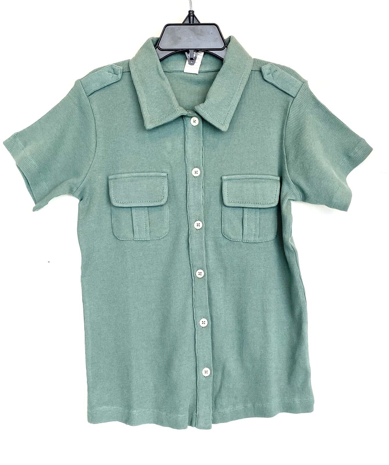 Kate Quinn Organic Cotton SS Collared Ribbed Shirt $28 Sagebrush Age 6