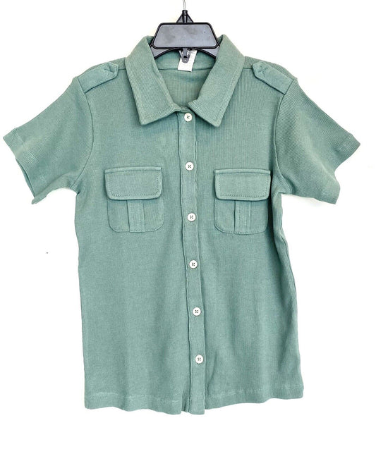 Kate Quinn Organic Cotton SS Collared Ribbed Shirt $28 Sagebrush Age 6