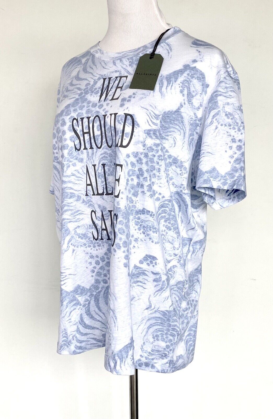 AllSaints Reverse Boyfriend Tee NWT Retails $69 Price $49.50 Size L Blue White