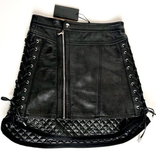 Diesel Black Gold Label Leather Lace Up Skirt 40 US 4 Retail $750 Price $299 NWT