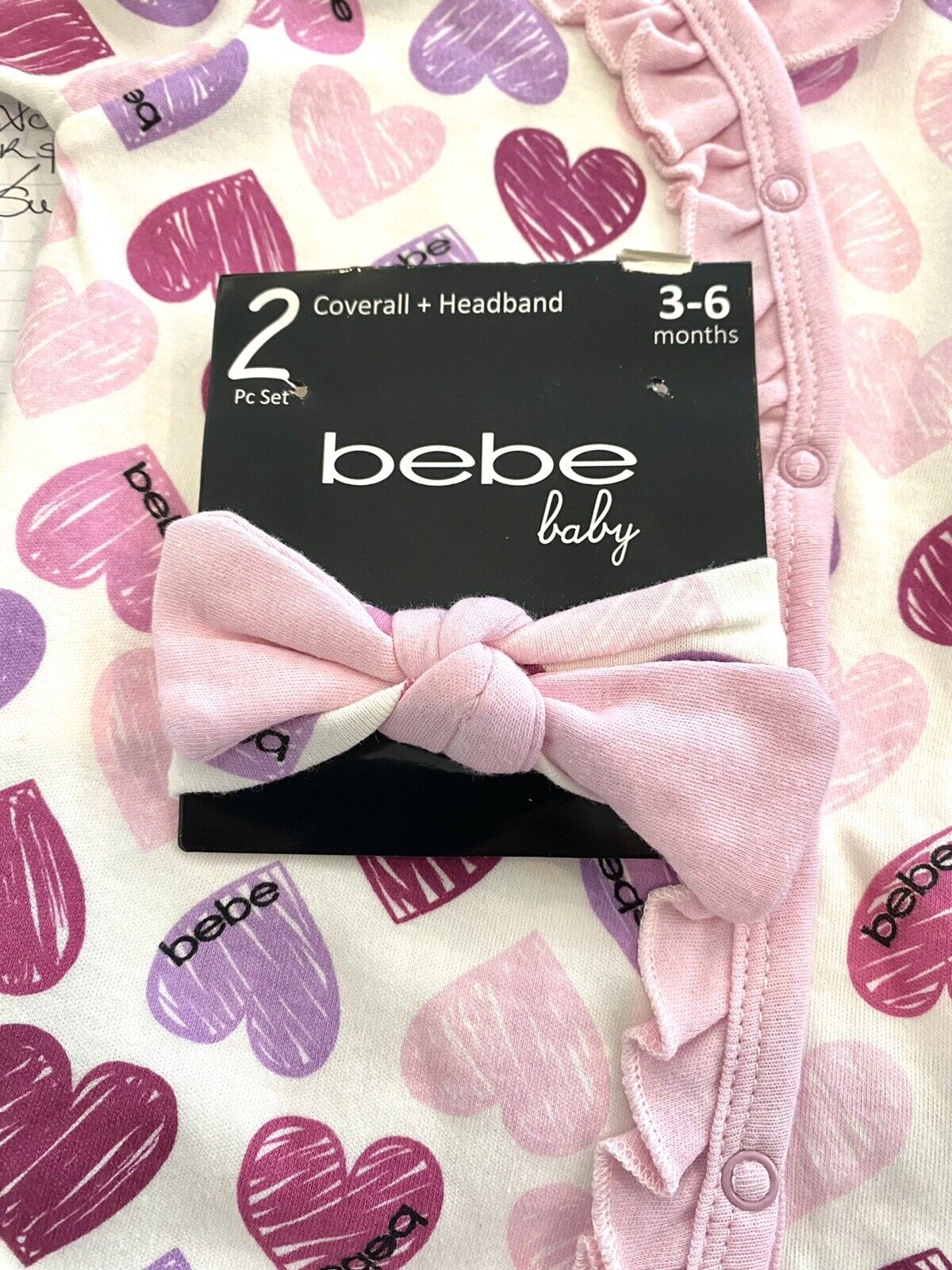 Bebe baby Ruffle Footie and headband heart 3-6 month Retail $29.50 price $19.50