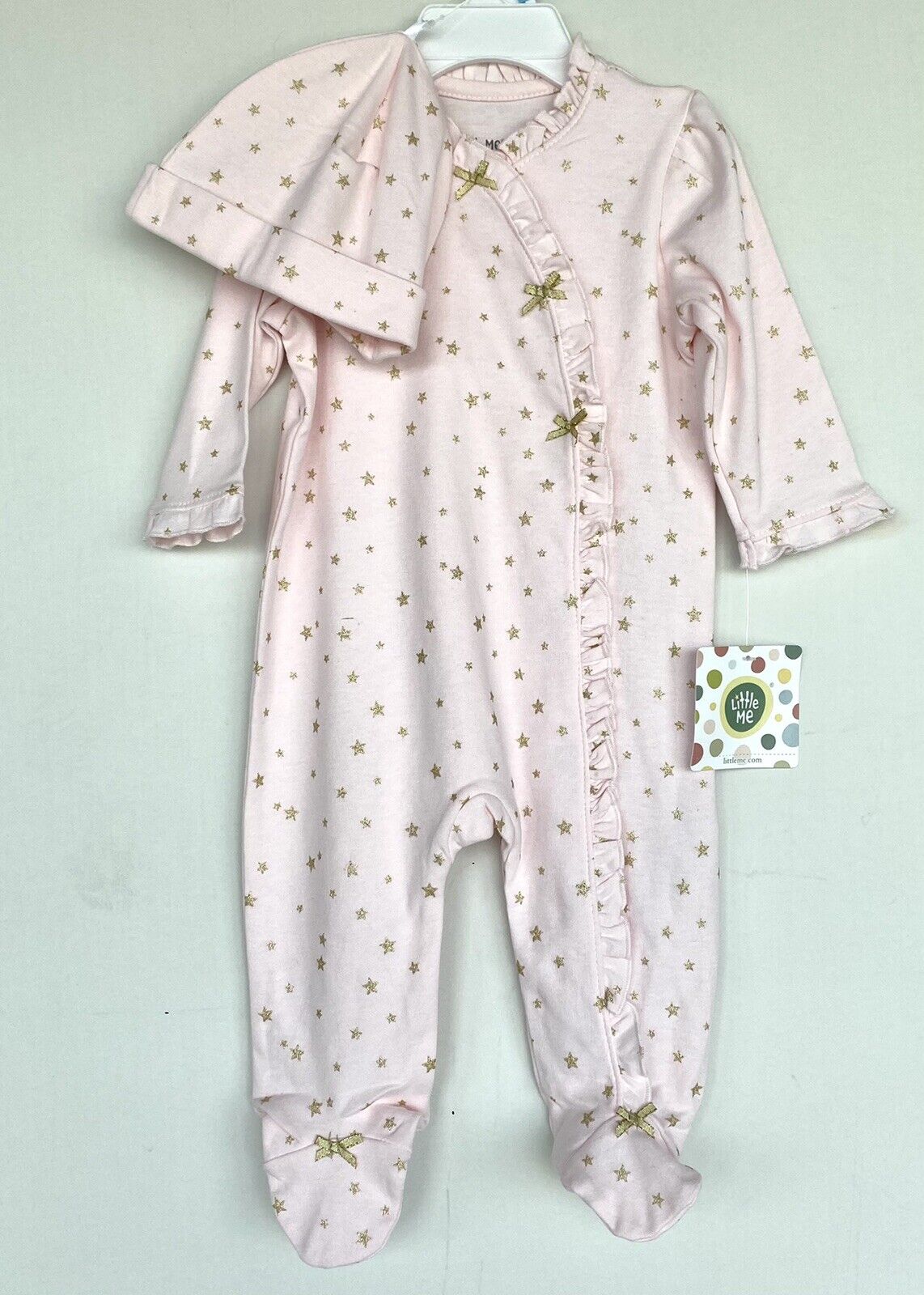 Little Me 2 Piece Bodysuit With Hat Pink Sparkle Stars 9 Months NWT Price $16