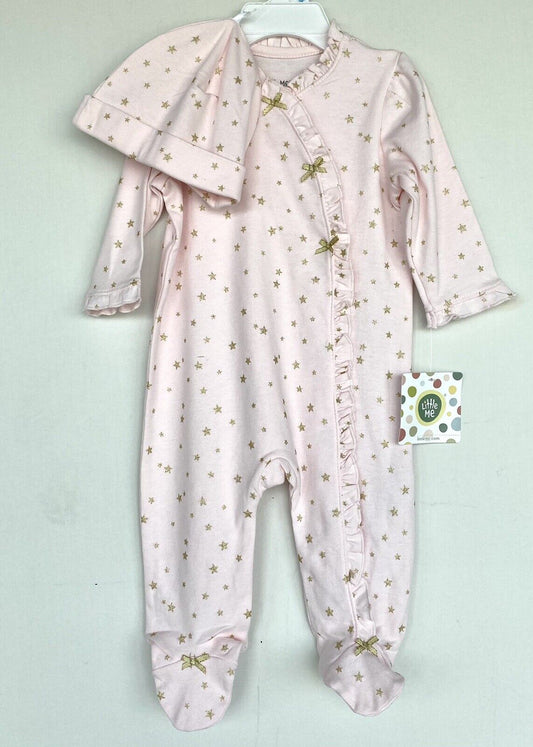 Little Me 2 Piece Bodysuit With Hat Pink Sparkle Stars 9 Months NWT Price $16