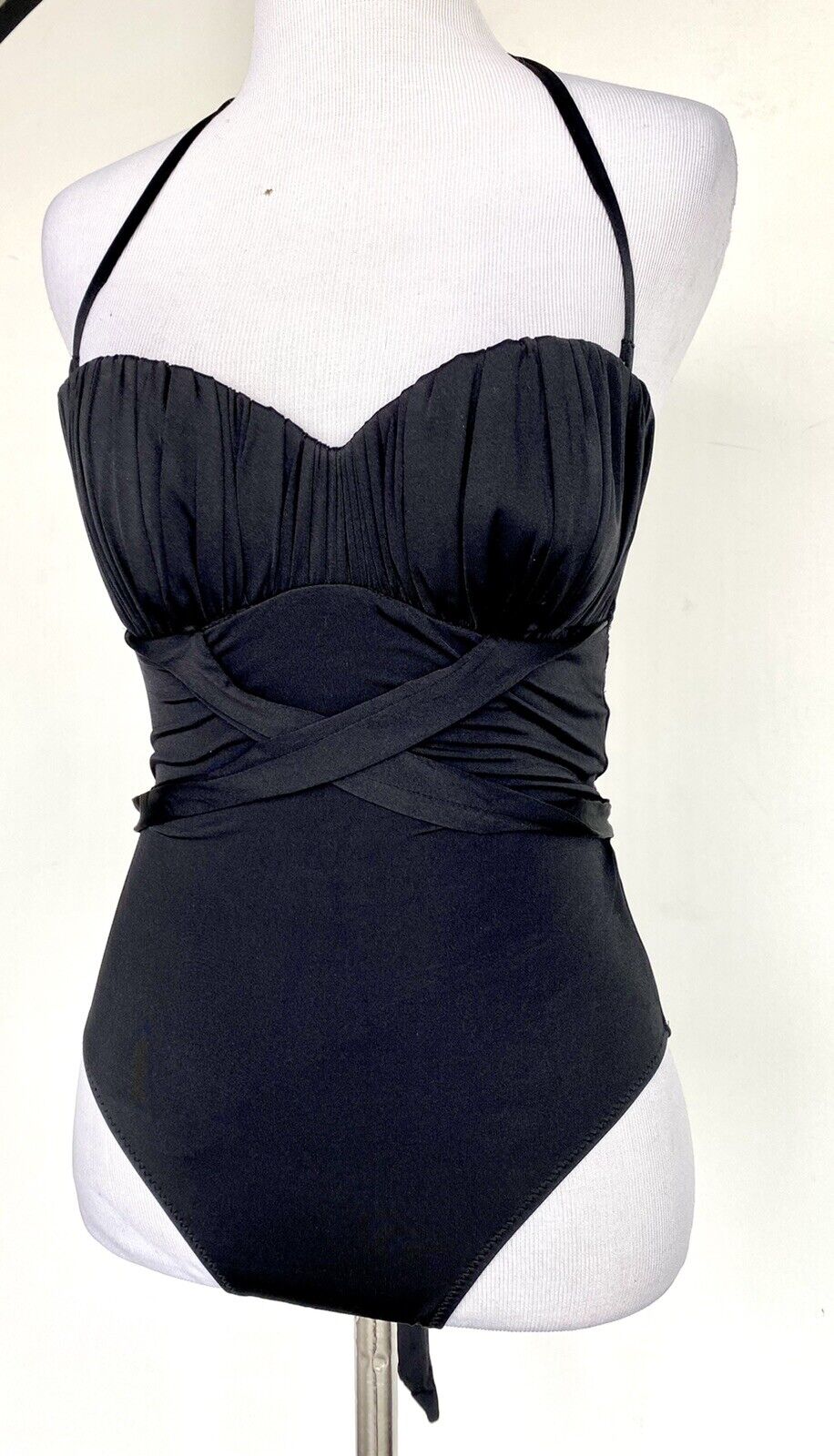 DEREK LAM 10 CROSBY Crossover Body Black swimsuit Retail $273 Price $84 XS