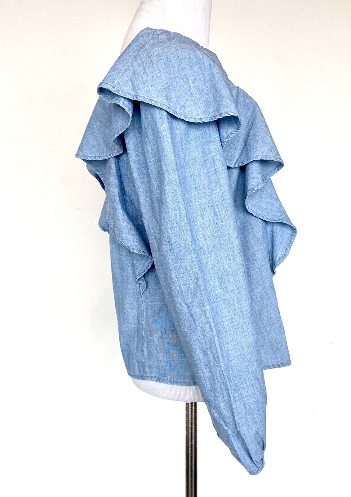 J Crew Chambray Ruffle Square Neck Retail $79.50 Price $45 Size XS