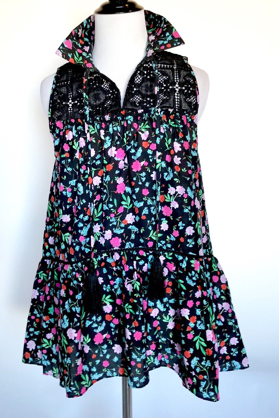 Kate Spade Floral Black Silk Mix Lace Top NWT Retail $228 Price $64 Size M