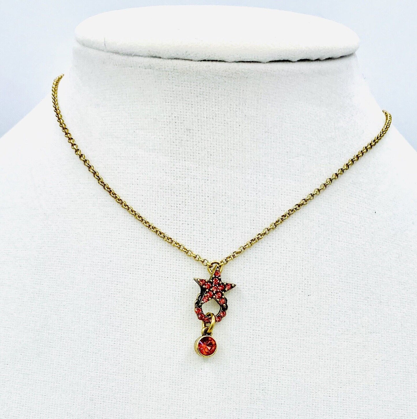 PILGRIM SWAROVSKI CRYSTAL GOLD PLATED Coral Red Star Necklace. PRICE $16