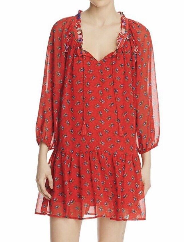 Beltaine Red Boho Gauze Peasant Style Dress Retail $188 Price $48 S NWT