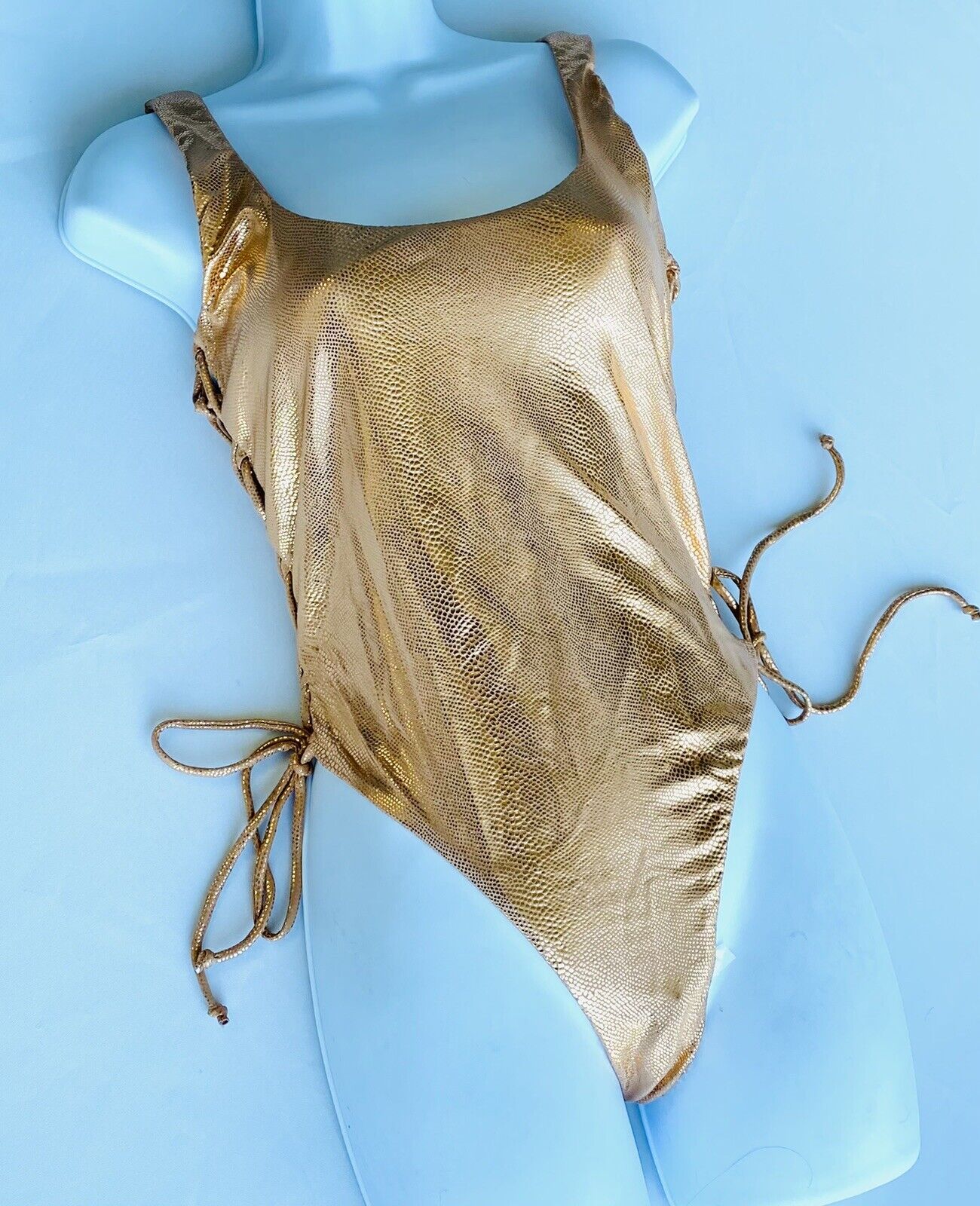 The Bikini Lab Womens Metallic Bronze Lace-Up Swimsuit $64