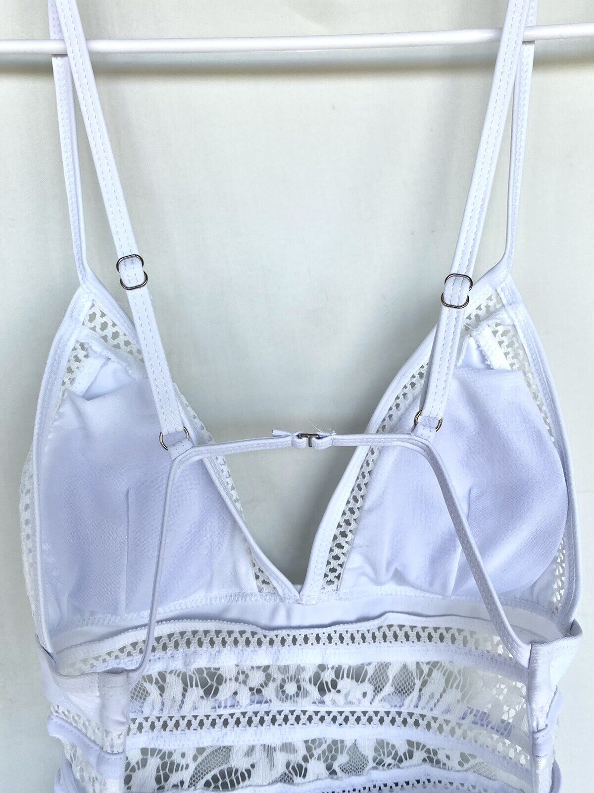 Luv Swim white lace crochet swimsuit Open Back Price $38 XS