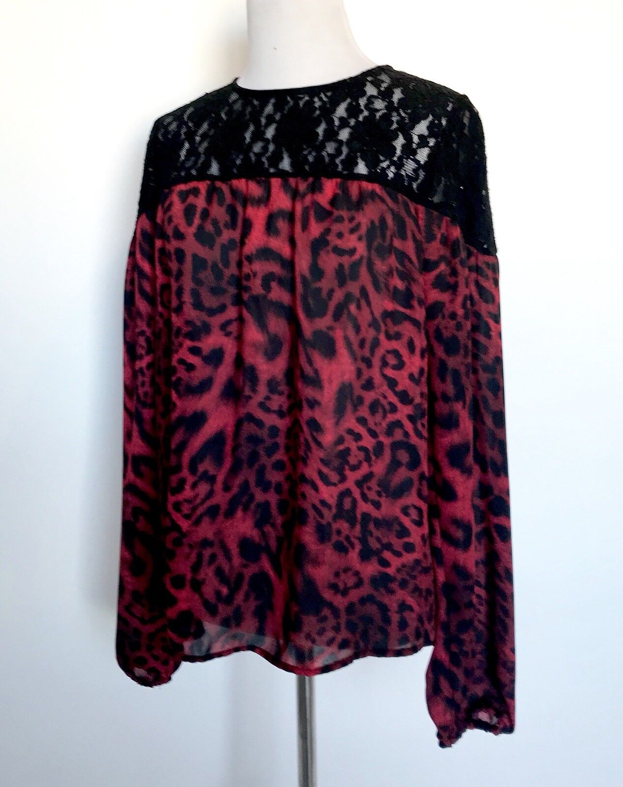 Michael Kors Lace & Leopard Top Red & Black NWT Retails $130 Price $$56 Size S