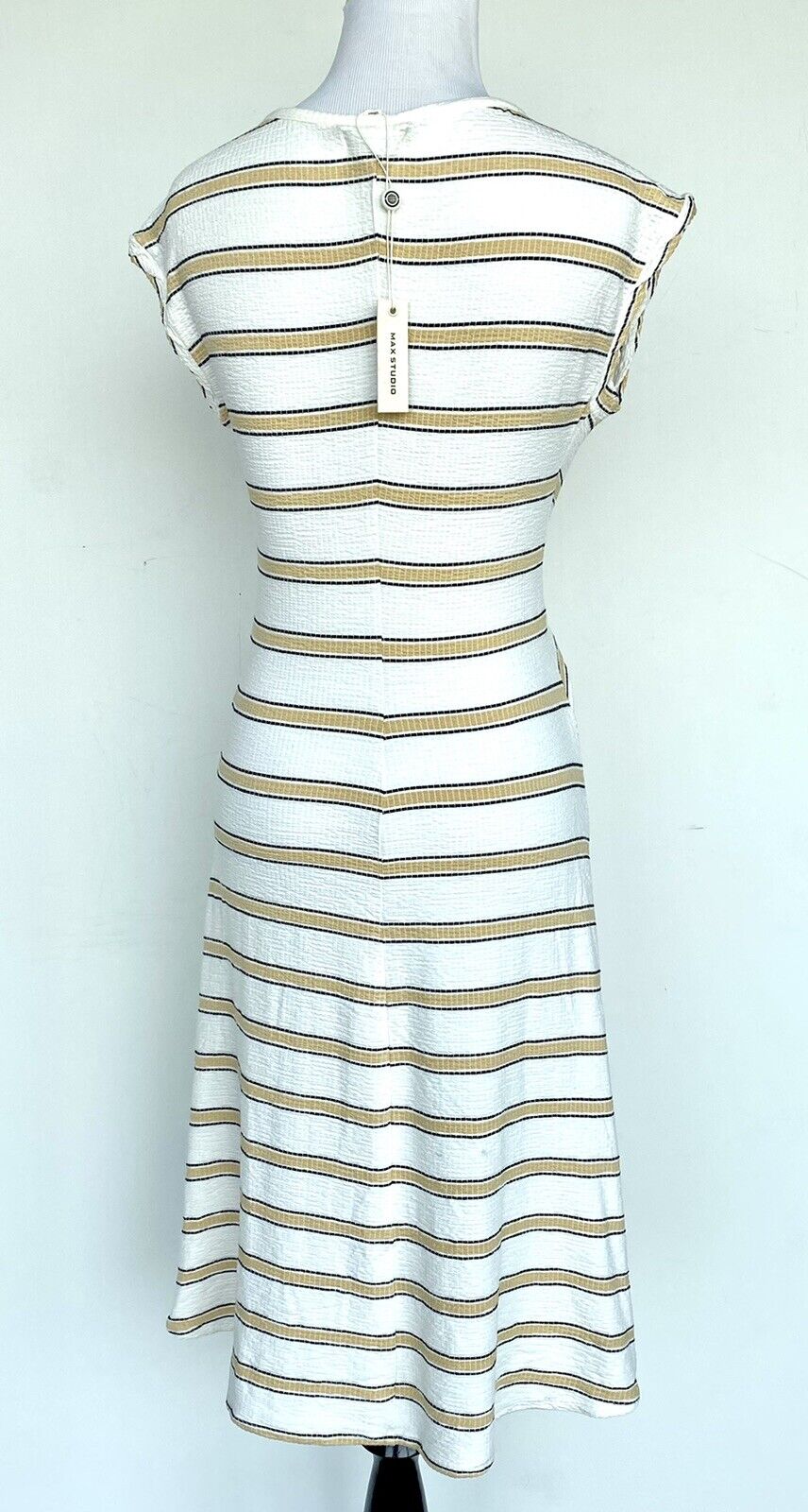 Max Studio Ivory Stripe Cinch Twist Dress Size XS Retails $98 Price $48 NWT