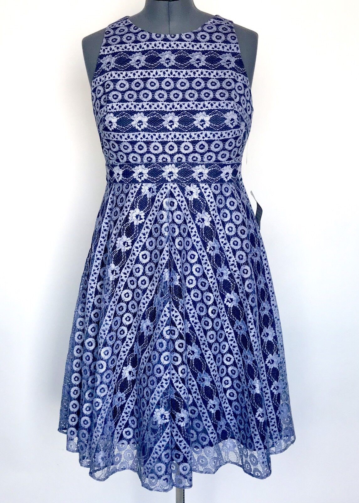 Eliza J Navy Blue & Lilac Lace Dress  NWT Retails $178 Price $69 Size 14P