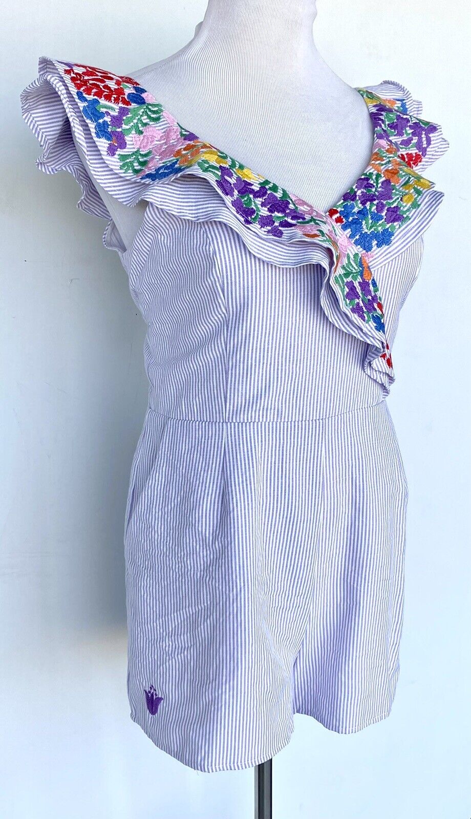 NWT J Marie embroidered  Merida romper Stripe size Medium Retail $88 Price $49