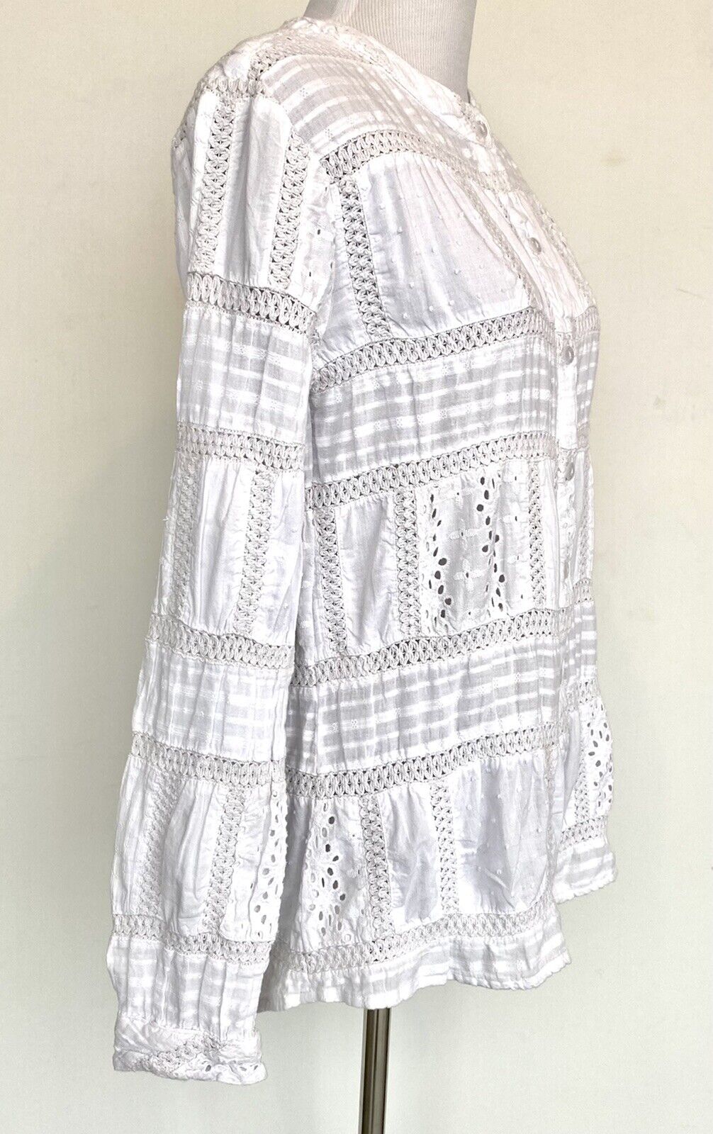 Sundance Dylan White LS Crochet Blouse. Retails $118 Price $48 NWT Size XS