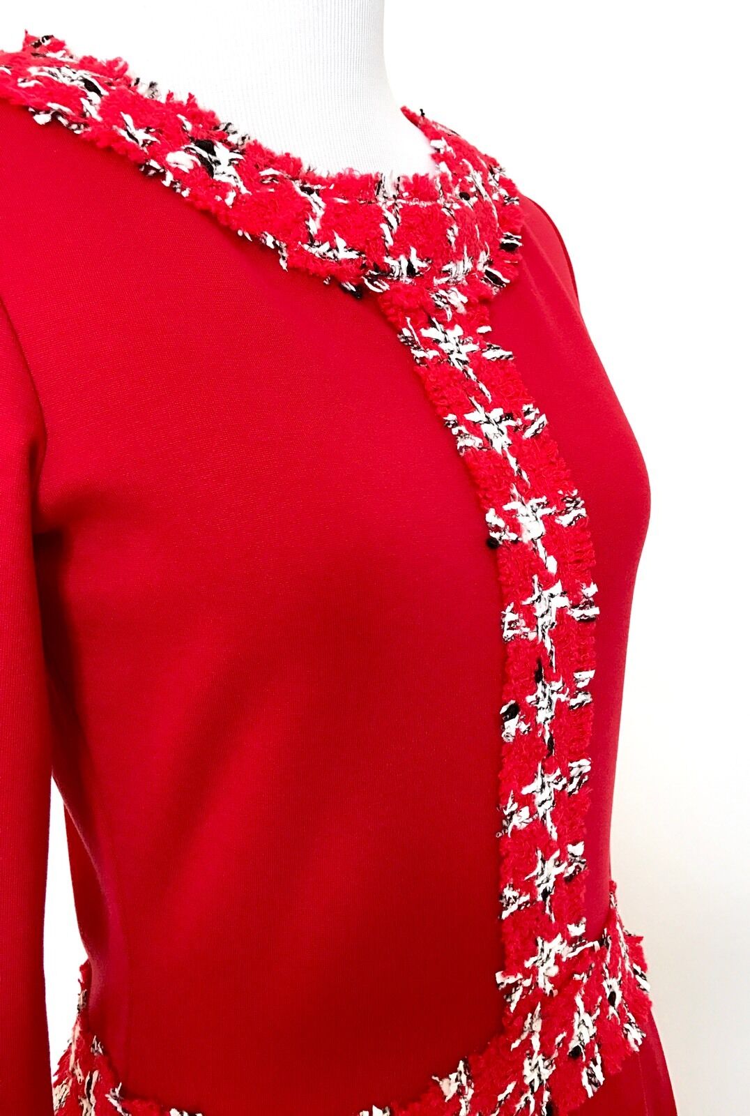 Carolina Herrera Red Dress With Wool Trim Retails $385 NWT Price $178 Size XXS