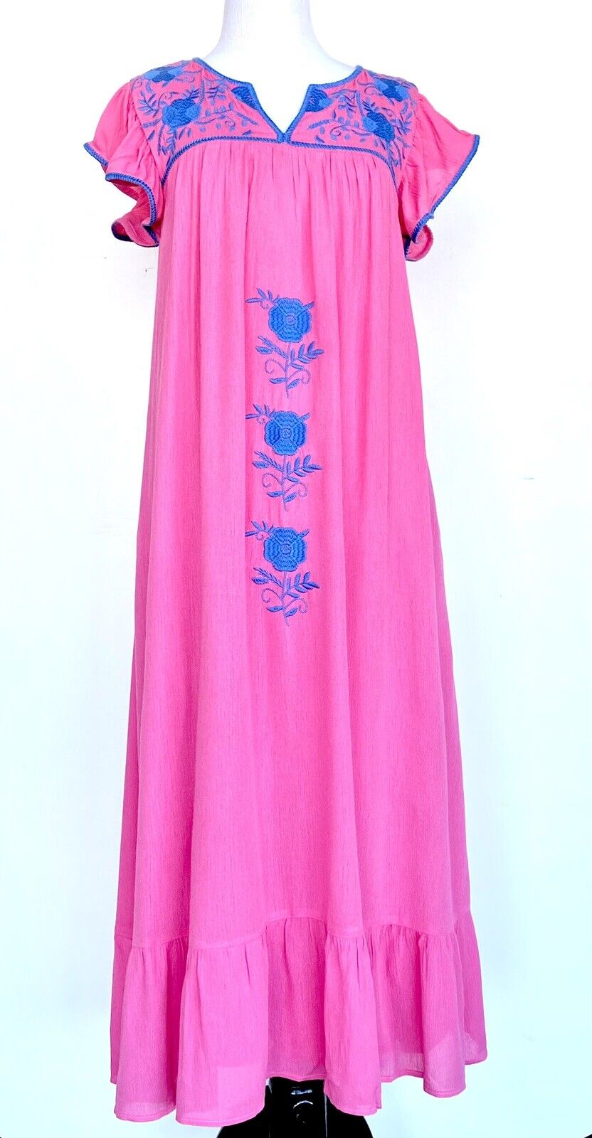 NWT J Marie embroidered Pink & Blue maxi Dress S Retail  $118 Price $69
