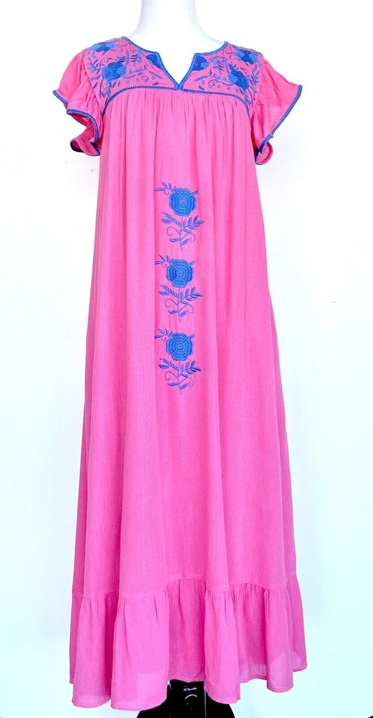 NWT J Marie embroidered Pink & Blue maxi Dress S Retail  $118 Price $69