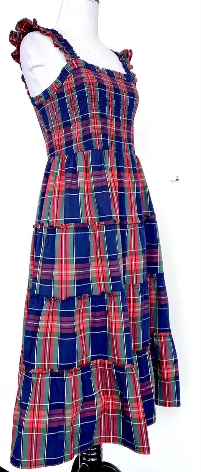 J.Crew Tartan Plaid Smocked Bodice Size PS Retail $128 Price $69 Cotton Poplin