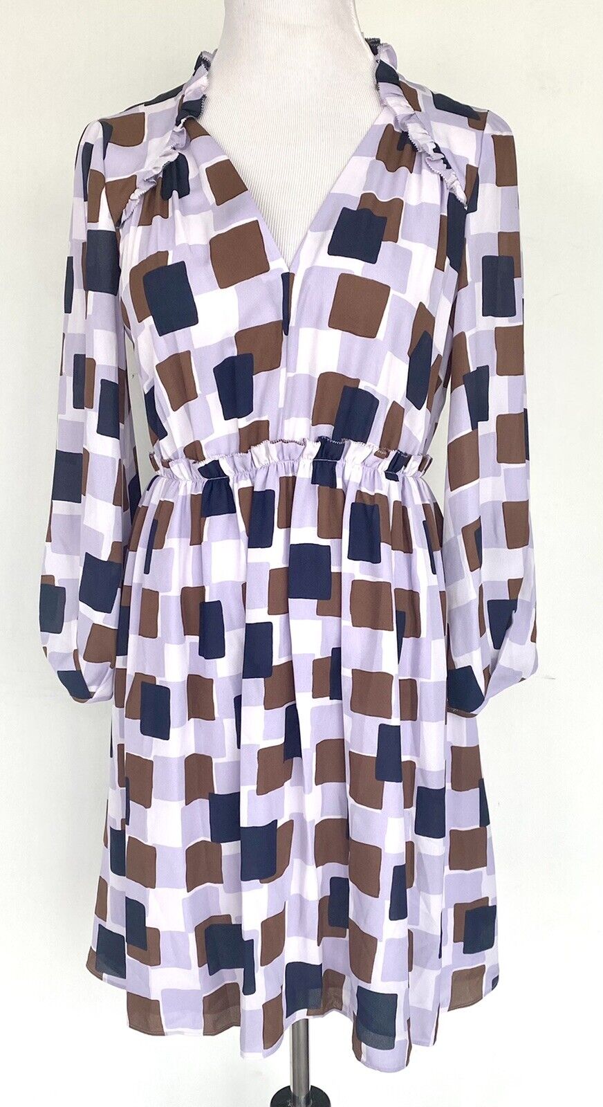 Kate Spade Geo Squares Ruffle Dress. NWT Retail $378 Price $155 Size 6